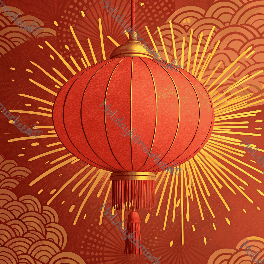 Crimson Lantern Burst Poster