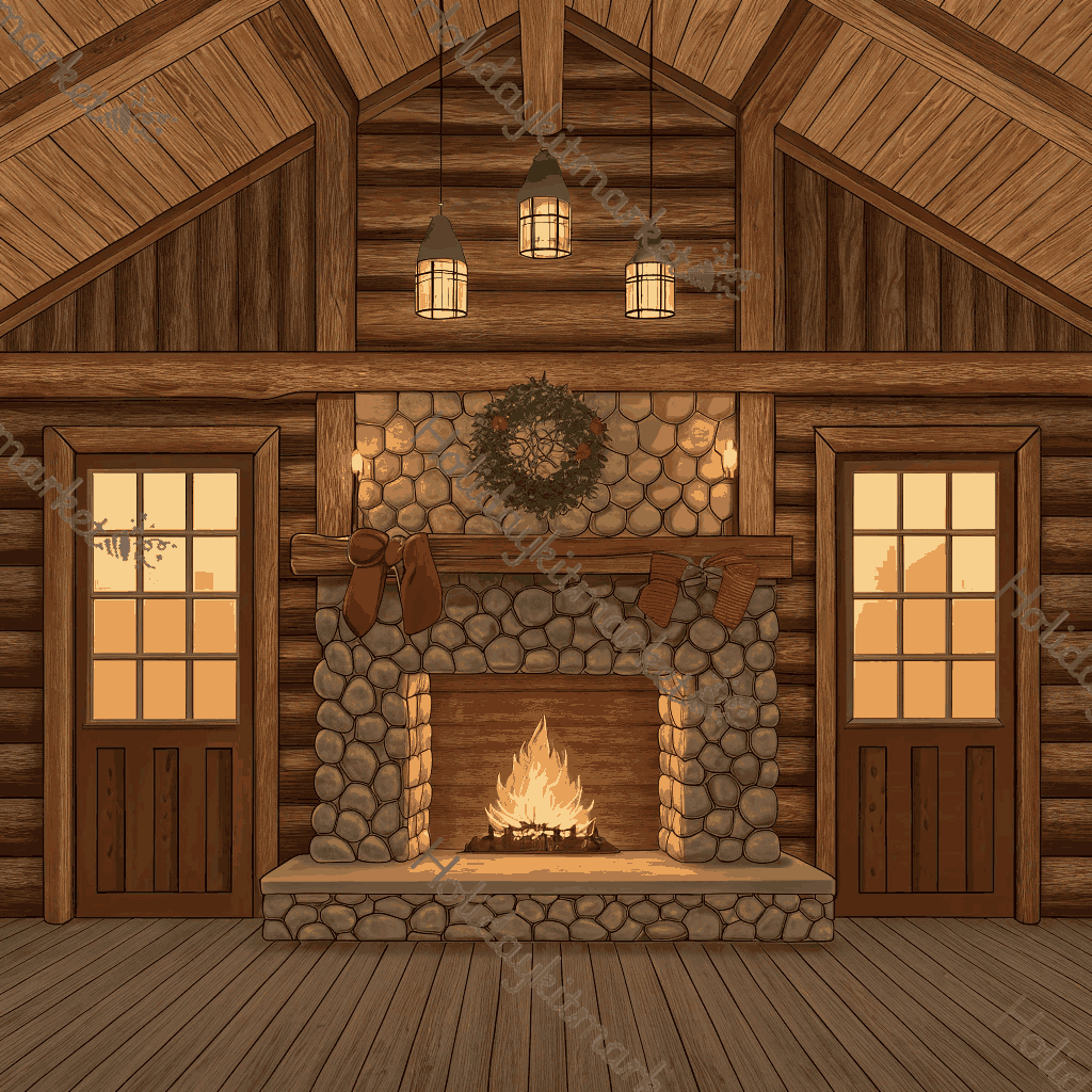 Log Cabin Fireplace Poster