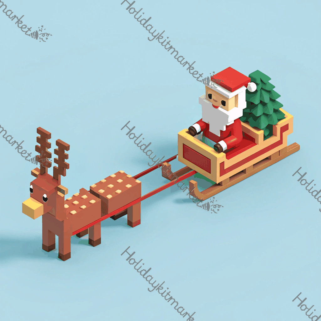 Pixel Santa Sleigh Poster