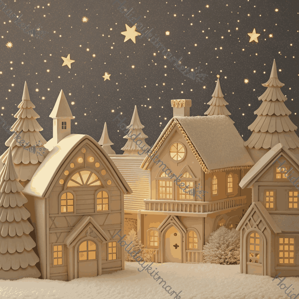 Snowy Village Night Poster