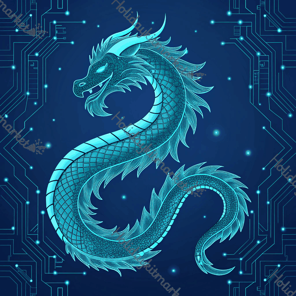 Neon Dragon Wave Poster