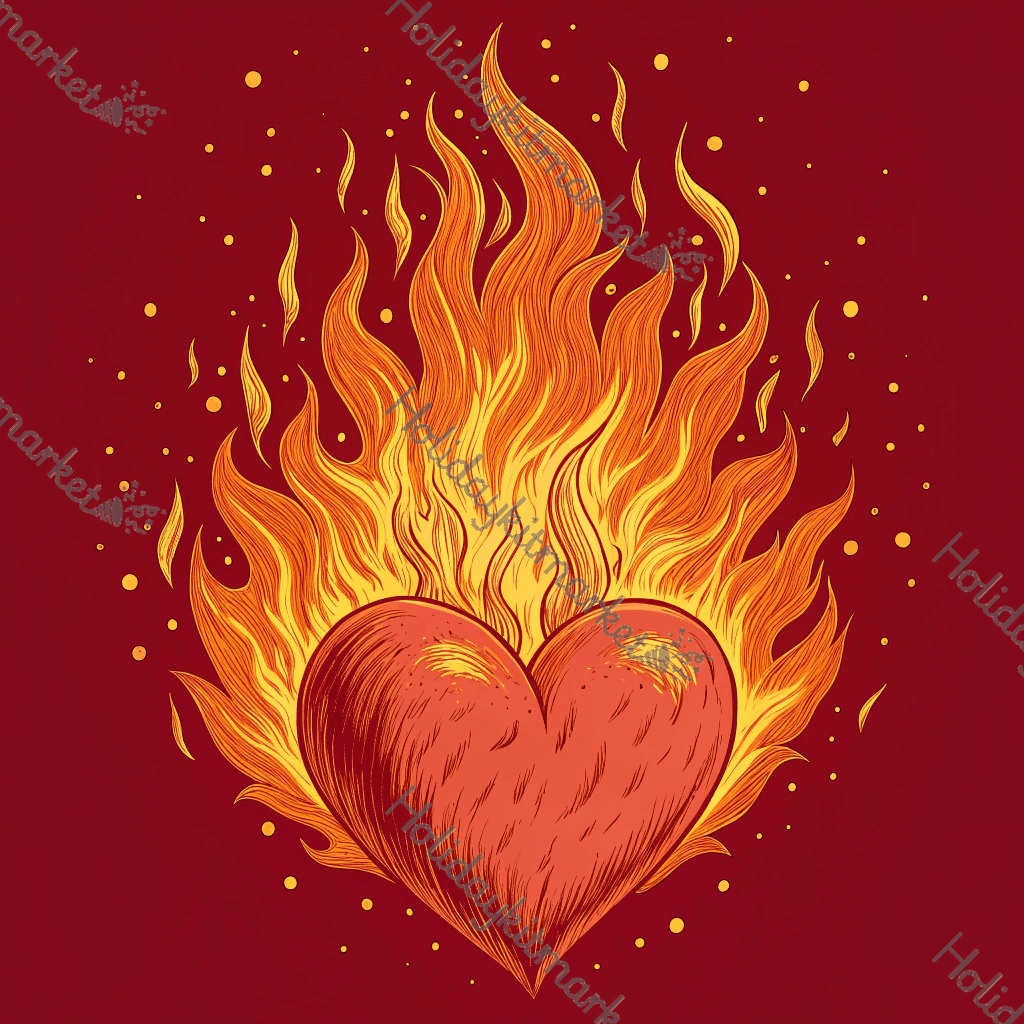 Flaming Heart Burst Poster