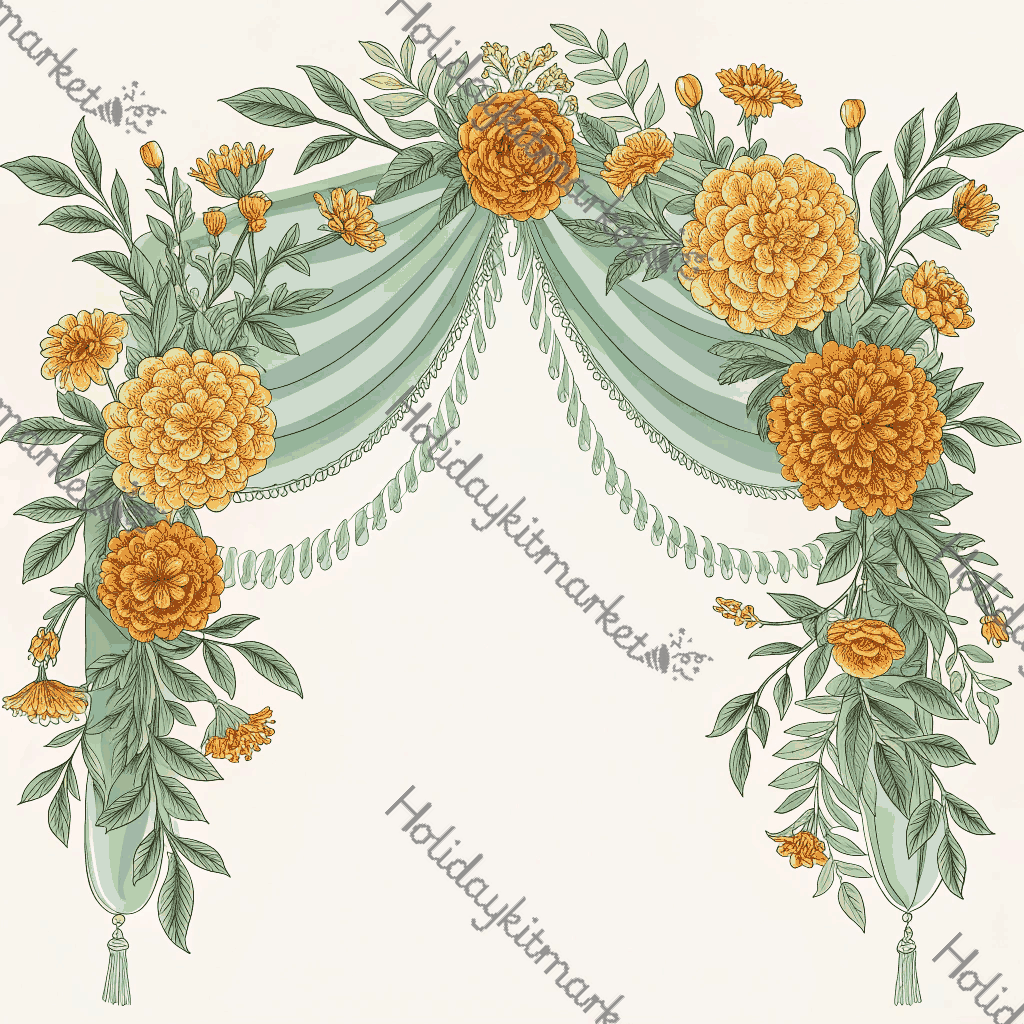Mint Marigold Garland Poster