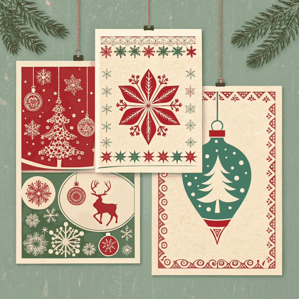 Vintage Christmas Gift Wrap & Tag PNG image