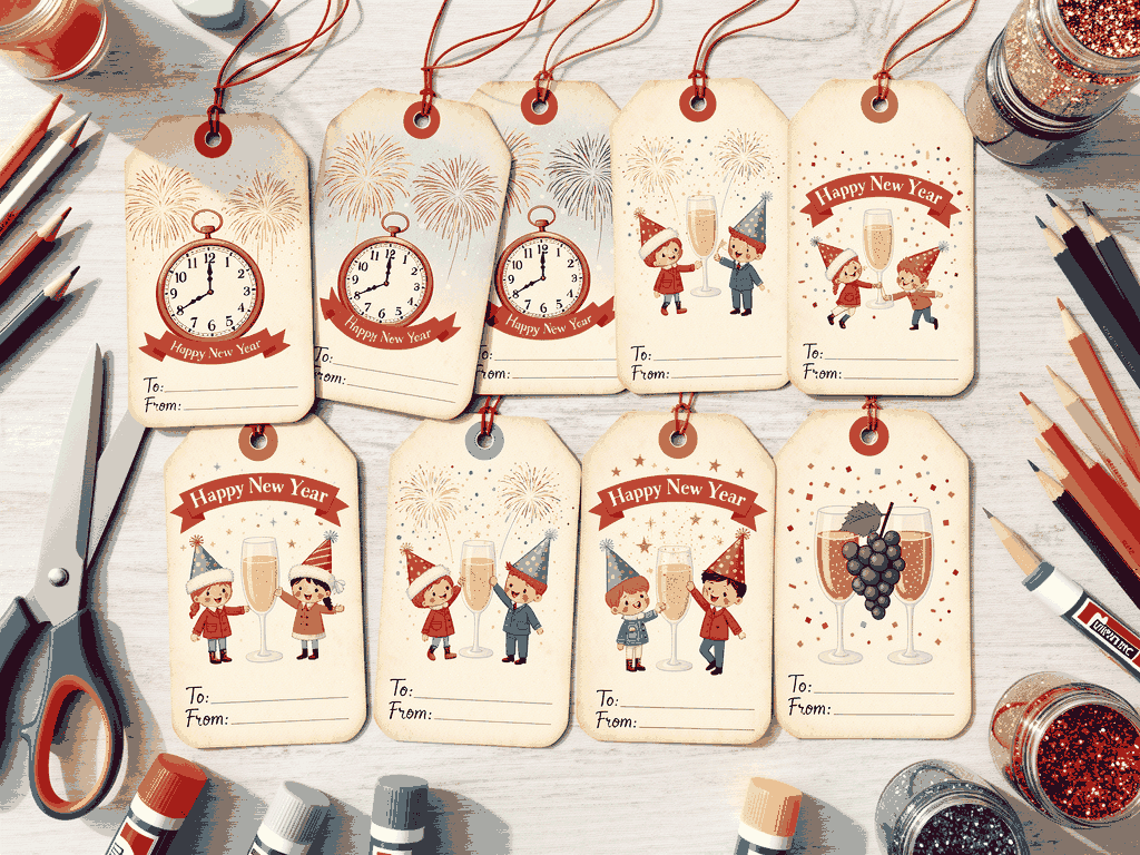 Vintage New Year Whimsy Gift Tags